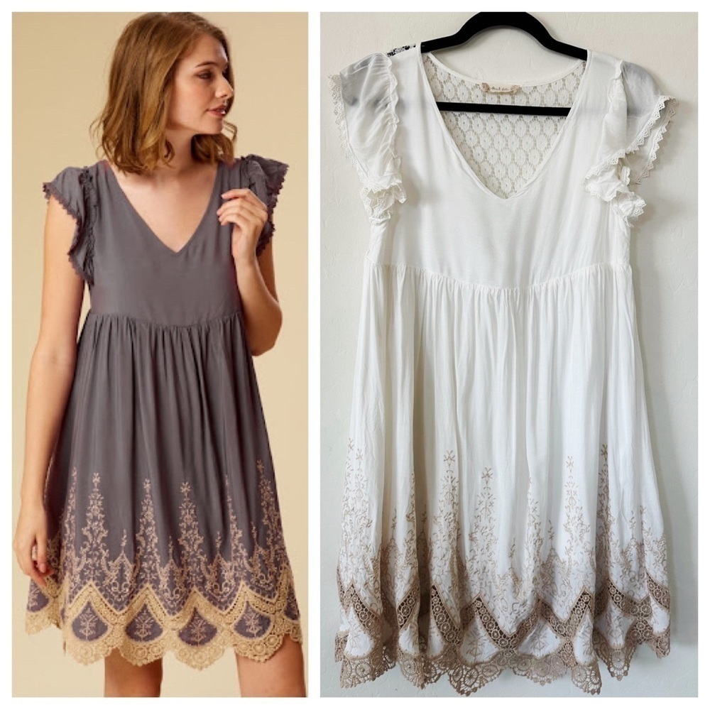 Altar’d State Boho White Tennessee Waltz Embroidered Eyelet Ruffled Mini Dress